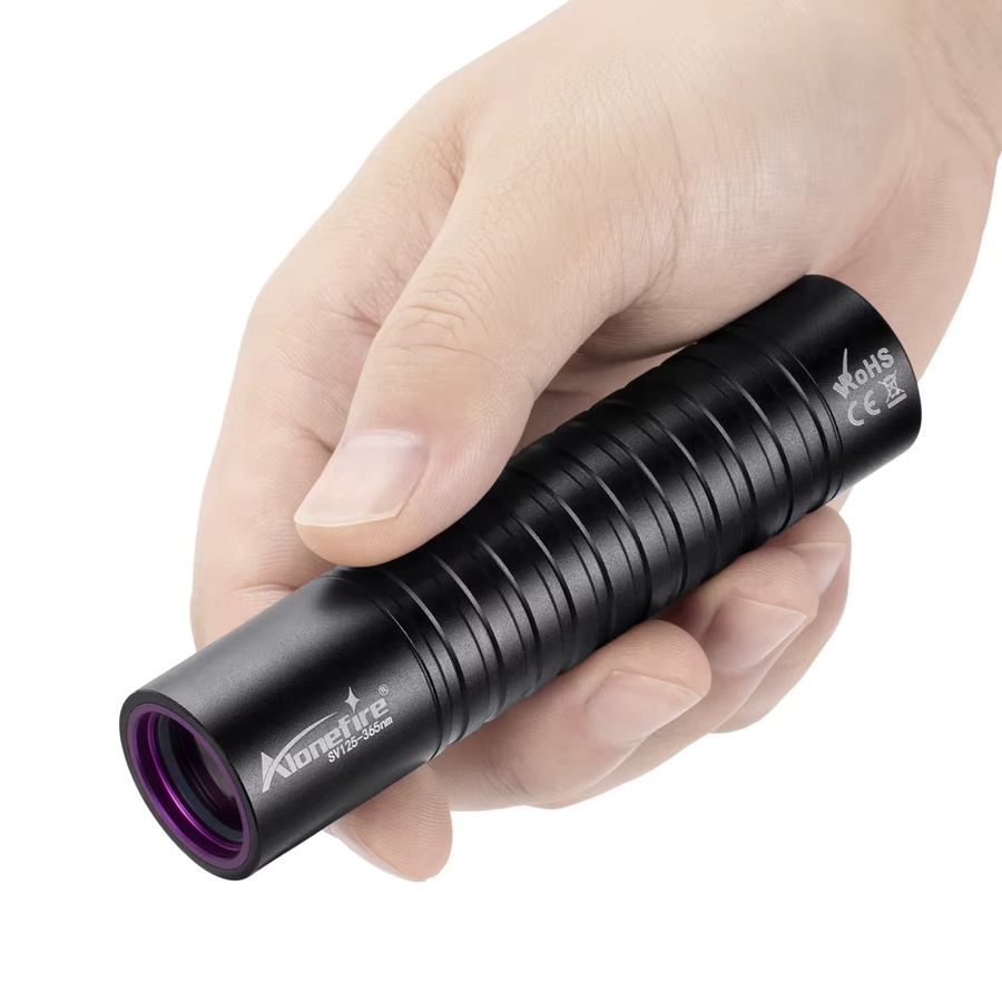 Alonefire UV-Taschenlampe USB wiederaufladbar in Schwarz für Kleberhärtung und Fleckmarkierung mit 395 nm und 365 nm Wellenlänge - Bild 4