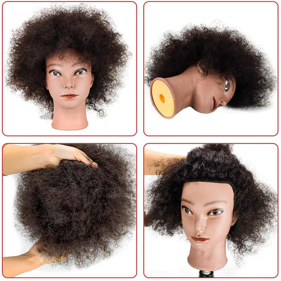 Afro Traininghead Mannequin Kopf mit Echthaar, Friseur Ausbildung Dummy - Bild 5