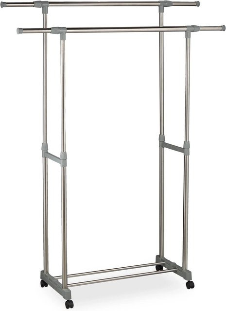 Relaxdays Kleiderständer aus Stahl in Silber und Grau, höhenverstellbar und fahrbar, H: 165 cm, B: 160 cm, T: 41 cm - Bild 1