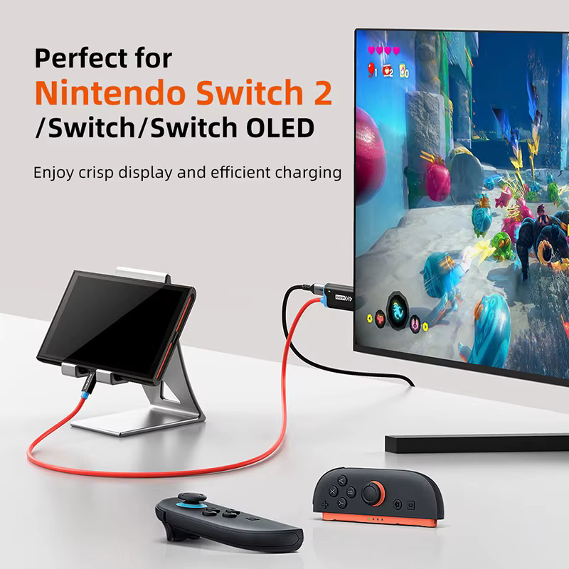 CABLETIME Switch 2 Dock Station Tragbare TV Dock mit 4K 144Hz, USB-C zu HDMI Adapter und PD 100W für Switch 2/1 OLED, PS4 und PS5, Blau - Bild 2