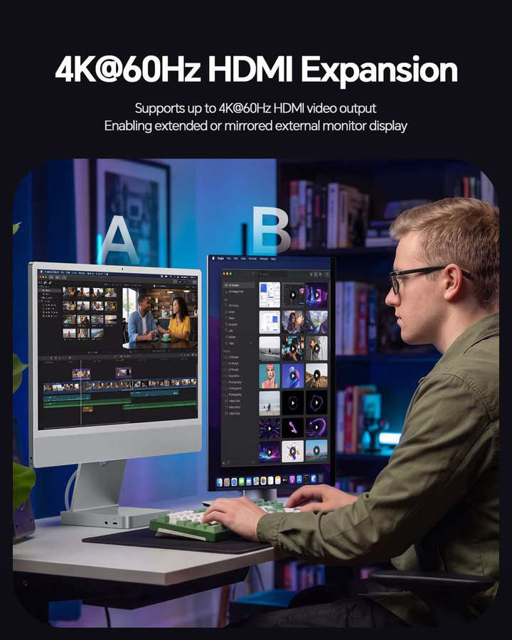 PULWTOP 11-in-1 USB-C-Hub für iMac 24 Zoll in Silber mit 4K HDMI, Ethernet, USB-A/C 10 Gbit/s und SD/TF-Kartenslot sowie M.2 SSD-Unterstützung - Bild 2