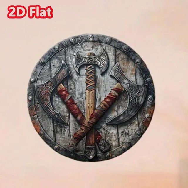 HELLOYOUNG Viking Battleaxe 3D-Wandkunst aus Aluminium mit wasserfestem HD-Druck - Bild 1