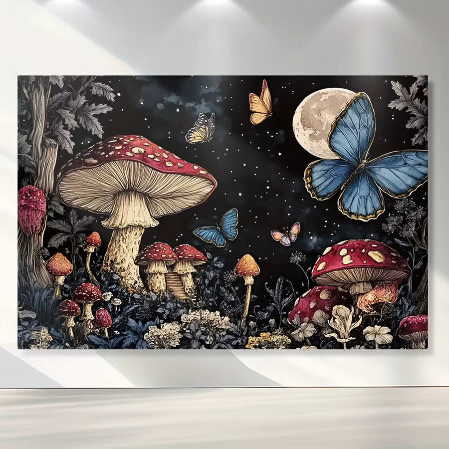 VIKAMA Wandteppich mit psychedelischem Blumen- und Pilzwaldmotiv in Multicolour, dekorativer Wandbehang im Boho-Stil, Breite: 60 cm, Höhe: 40 cm - Bild 4