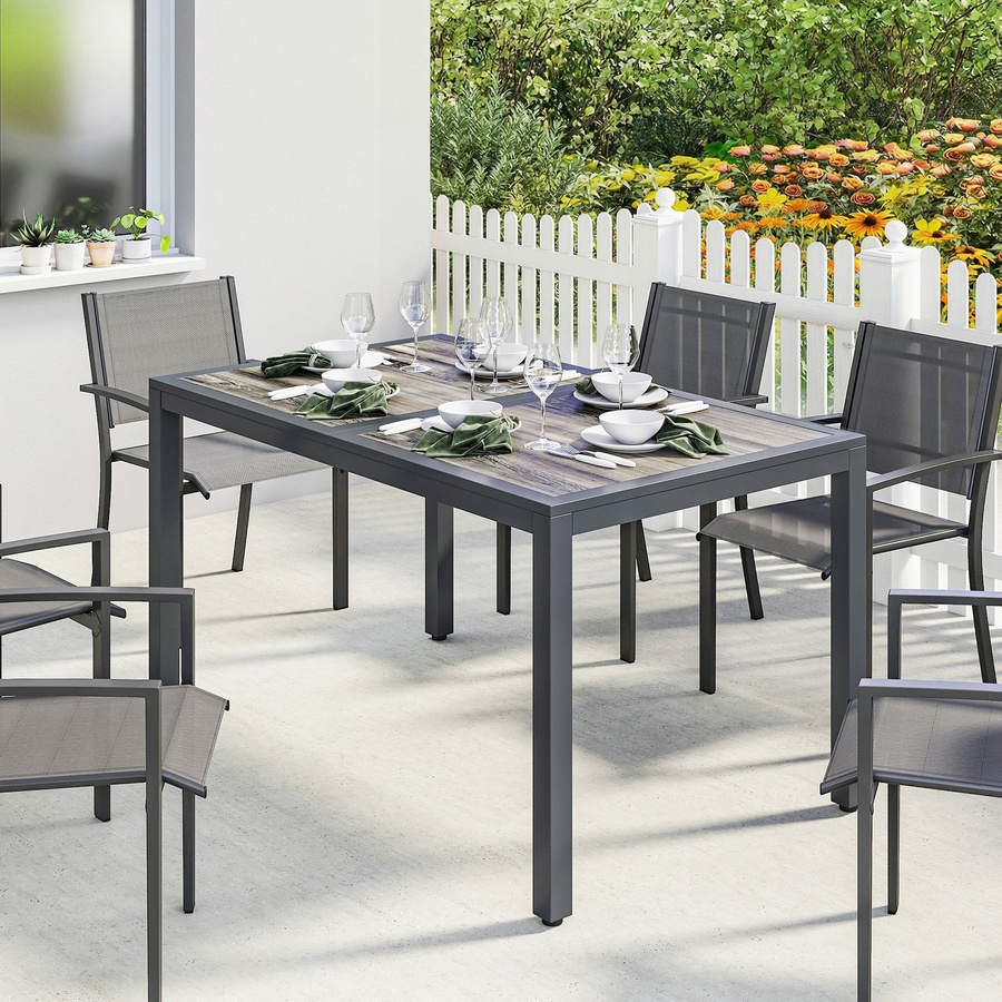 Outsunny Rechteckiger Gartentisch für 4 bis 6 Personen in Dunkelgrau mit Holzoptik-Tischplatte und Stahlbeinen, B/T/H: 140 x 80 x 72 cm - Bild 2