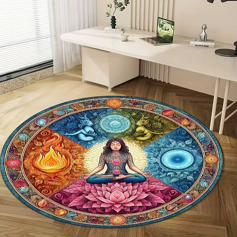 VIKAMA Yoga-Matte Meridian Water Fire Lotus im Boho-Stil, rund, Multicolour, Durchmesser: 60 cm - Bild 2