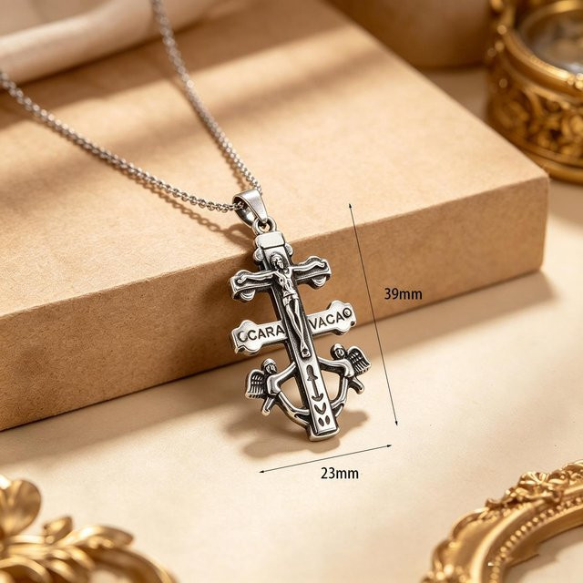 YULIN Halskette Caravaca Kreuz, Edelstahl, Silber, Unisex - Bild 1