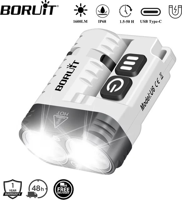 BORUiT U6 SST20 LED EDC Taschenlampe mit 1600LM, dimmbar, wiederaufladbar via Typ-C, mit Magnet und Schlüsselanhänger, Farbe: Weiß - Bild 1