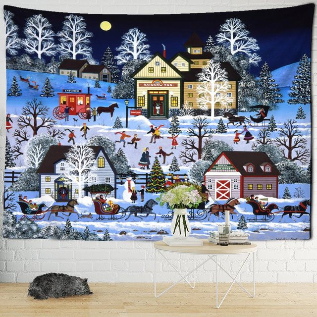 Super Six Wandteppich Weihnachten Serie in Grau mit abstraktem Cartoon-Design, B: 95 cm, H: 70 cm - Bild 1