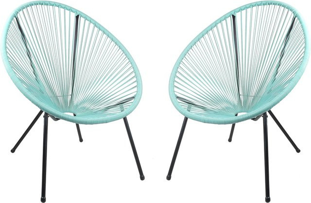 DELUKE Gartenstuhl 2er Set SVEN Relaxsessel aus Kunstgeflecht in Mint und Türkis mit Armlehnen und wetterfestem Metallgestell - Bild 1