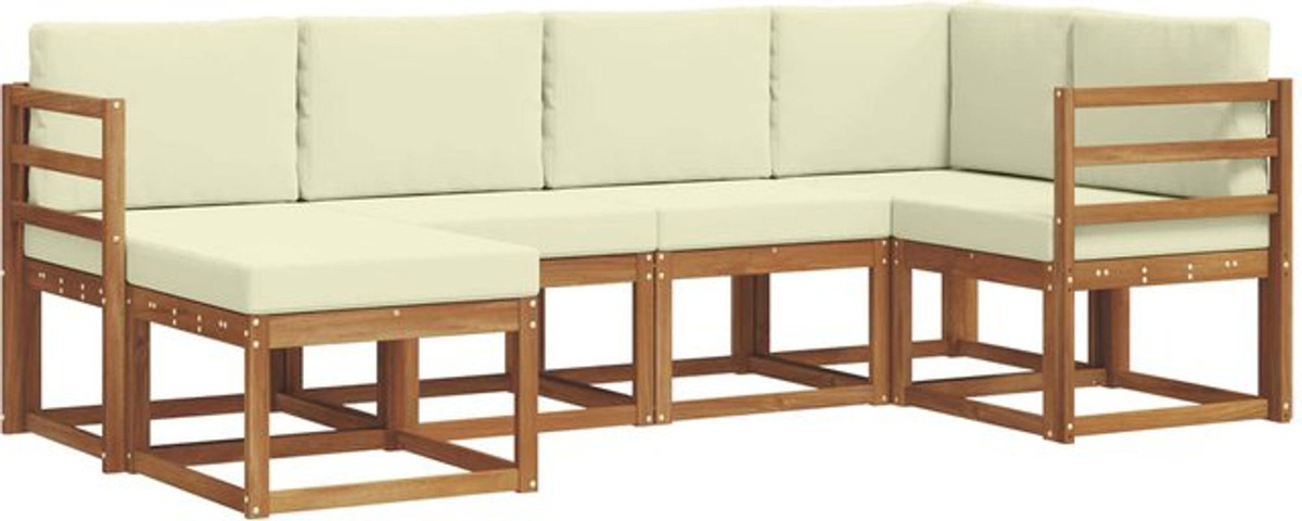 6-teilige Outdoor-Sofagarnitur aus Akazie mit Kissen in Natur und Beige von vidaXL - Bild 1