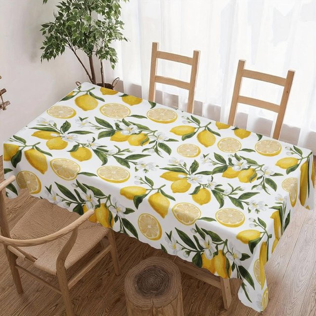 Wasserdichte rechteckige Tischdecke von JINGYUE Pet mit Zitronenmuster in Weiß, B/T: 140 x 140 cm - Bild 1