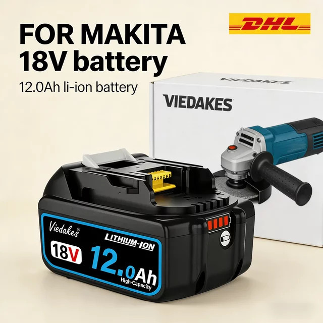 Viedakes Ersatz-Lithium-Akku für Makita 18V, 12Ah, 12000mAh, kompatibel mit BL1830B BL1850B BL1850 BL1840 BL1860 BL1815, Schwarz - Bild 1