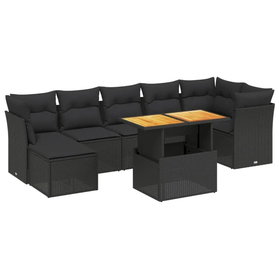 vidaXL 8-teilige Garten-Sofagarnitur in L-Form aus schwarzem Poly-Rattan mit Kissen und pulverbeschichtetem Stahlrahmen - Bild 2