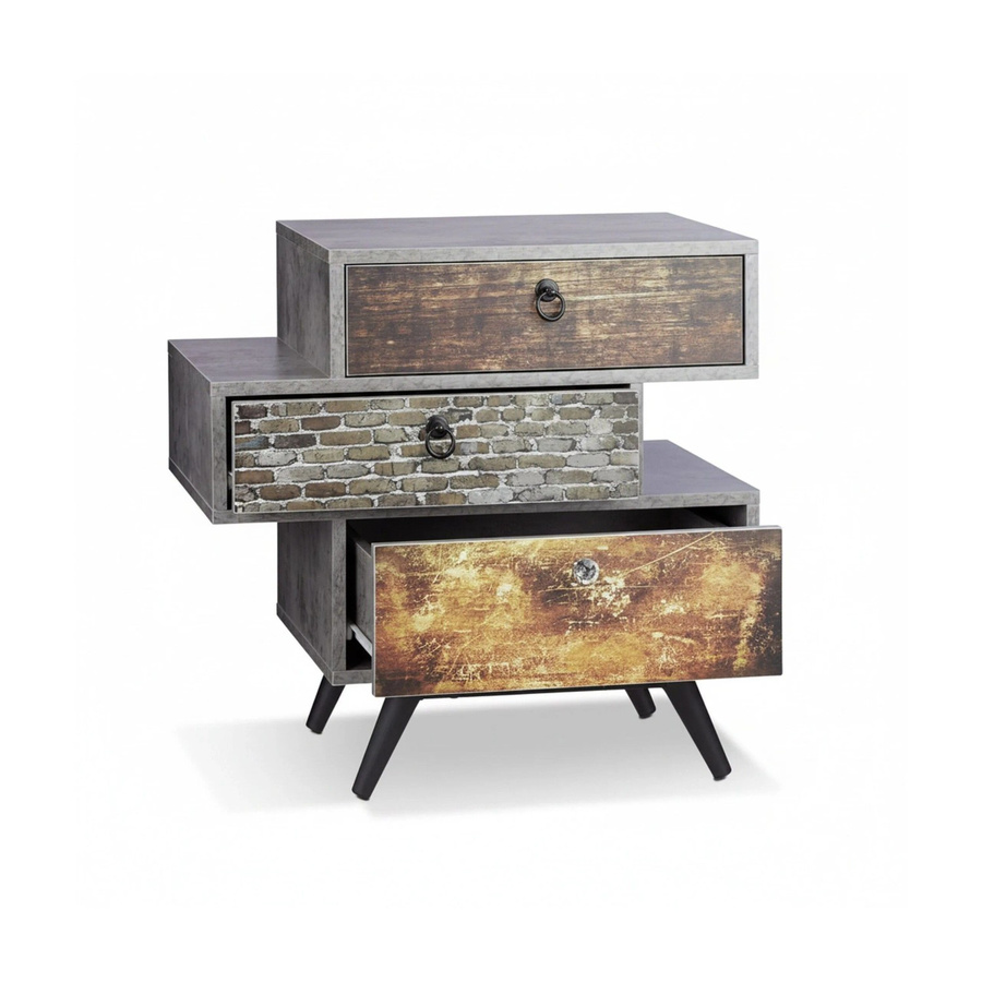Relaxdays Kommode im Industrie-Stil aus MDF und Metall in Steingrau mit 3 Schubladen, B/T/H: 59,5 x 40 x 60 cm - Bild 2