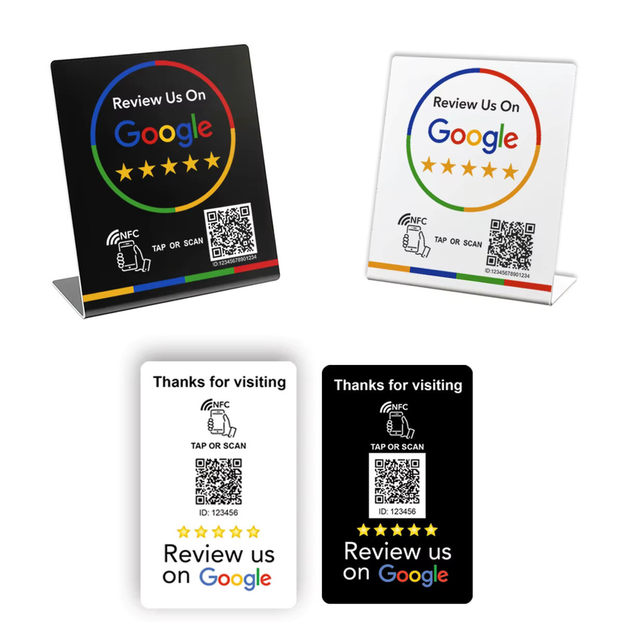 SZGHR NFC-Ständer 215 Programmierbare QR-Code Tischkarte aus Acryl in Transparent oder Weiß für Google-Bewertungen und TAP-Funktion 13,56 MHz Wasserdicht - Bild 4