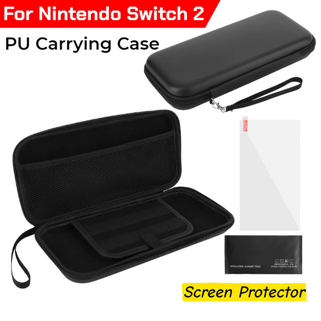 ALLOYSEED PU-Tragetasche und Displayschutzfolie für Nintendo Switch 2 in Schwarz - Bild 1