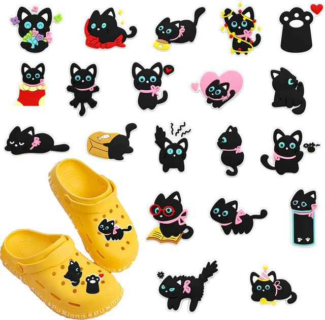 Potdemiel Schuhzubehör, Cartoon-Schwarzkatzen-Serie, PVC, 20 Stück - Bild 1