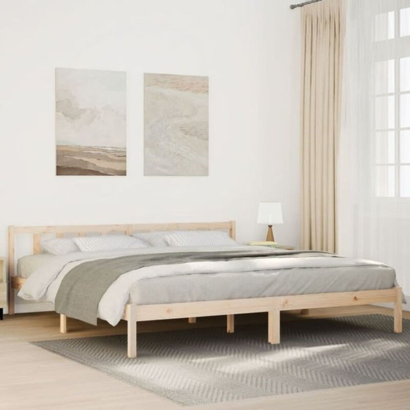 Massivholzbett VIDAXL aus Kiefernholz in Natur Braun im Landhaus- und Skandinavischen Stil, B/T/H: 180 x 220 x 69,5 cm - Bild 1