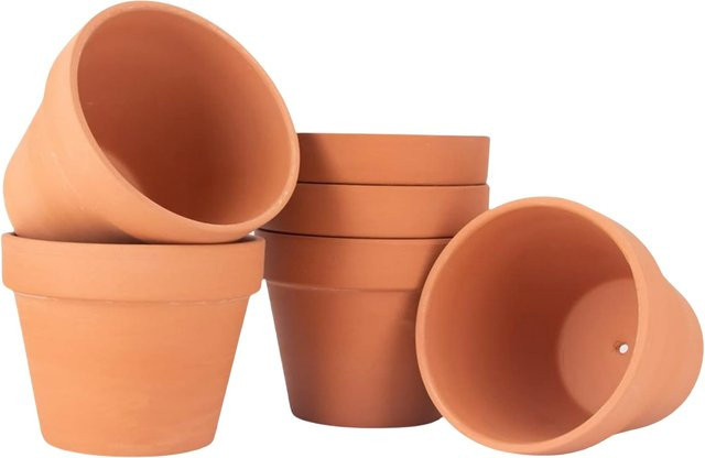 6er Set MINITAKING Terrakotta Blumentöpfe aus Keramik mit Drainage Loch, Farbe: Orange, Durchmesser: 10,16 cm - Bild 1
