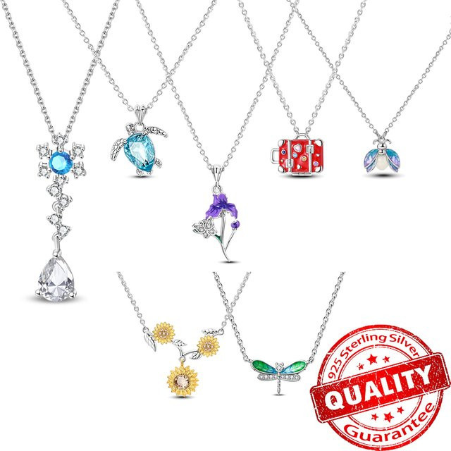 Halskette 925 Sterlingsilber, Sonnenblumen, Schildkröte, Schneeflocke, Koffer, Unisex - Bild 1