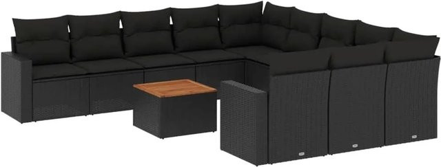 vidaXL 12-tlg Garten-Sofagarnitur aus Polyrattan mit Kissen in Schwarz - Bild 1