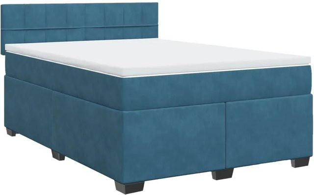 vidaXL Boxspringbett mit Matratze aus Samt in Blau, B/T/H: 160 x 200 x 100,5 cm - Bild 1