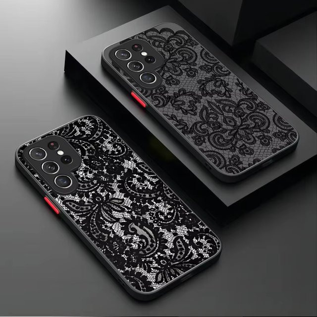 Vintage Spitze Blumen Handyhülle in Schwarz für Samsung Galaxy S26 S25 Ultra S24 S23 FE S22 S21 Plus S20 A73 A72 A71 A56 A55 A54 A16 Cover - Bild 1