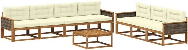 vidaXL Outdoor-Sofagarnitur aus Akazienholz mit Kissen, 8-teiliges Set in Natur und Creme - Bild 1