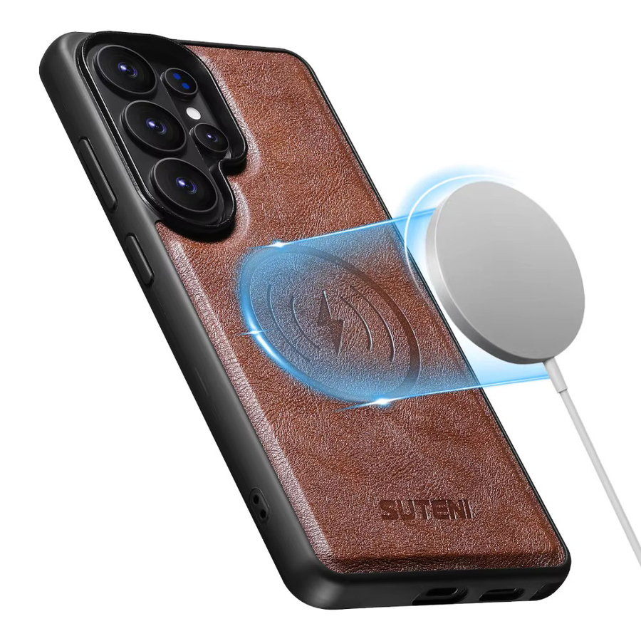 Magnetische Lederhülle mit Kuhhaut-Textur für Samsung Galaxy S26 S25 S24 S23 Ultra in Braun, stoßfest und MagSafe-kompatibel - Bild 3