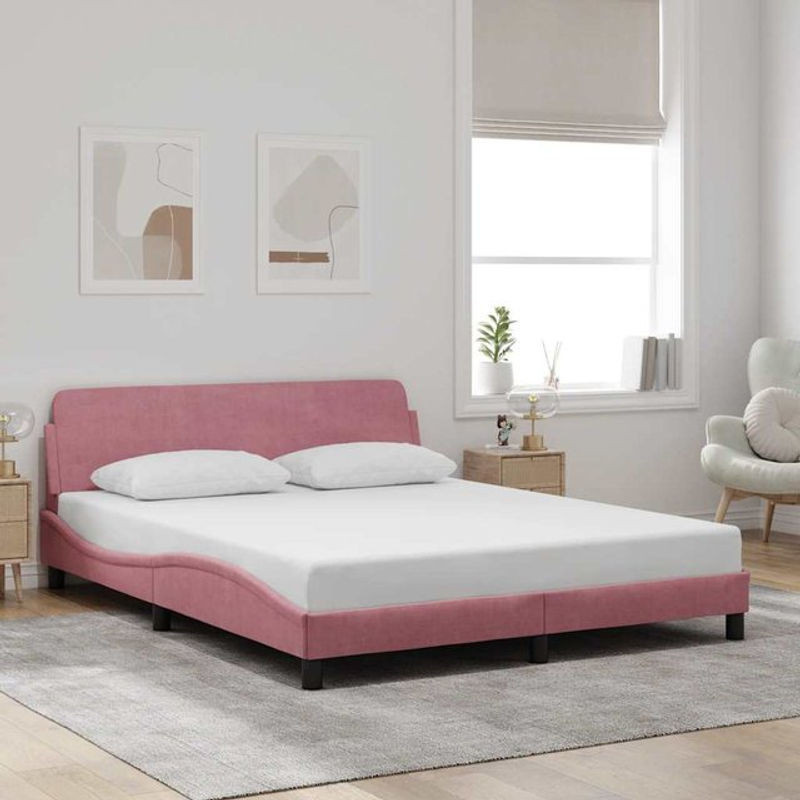 Vidaxl Polsterbett mit Kopfteil aus Samt in Rosa, B/T/H: 160 x 200 cm - Bild 1