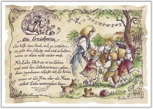 Zunftbild Erzieherin als Vintage Poster auf Antikpapier, Multicolour, A4 Format - Bild 1