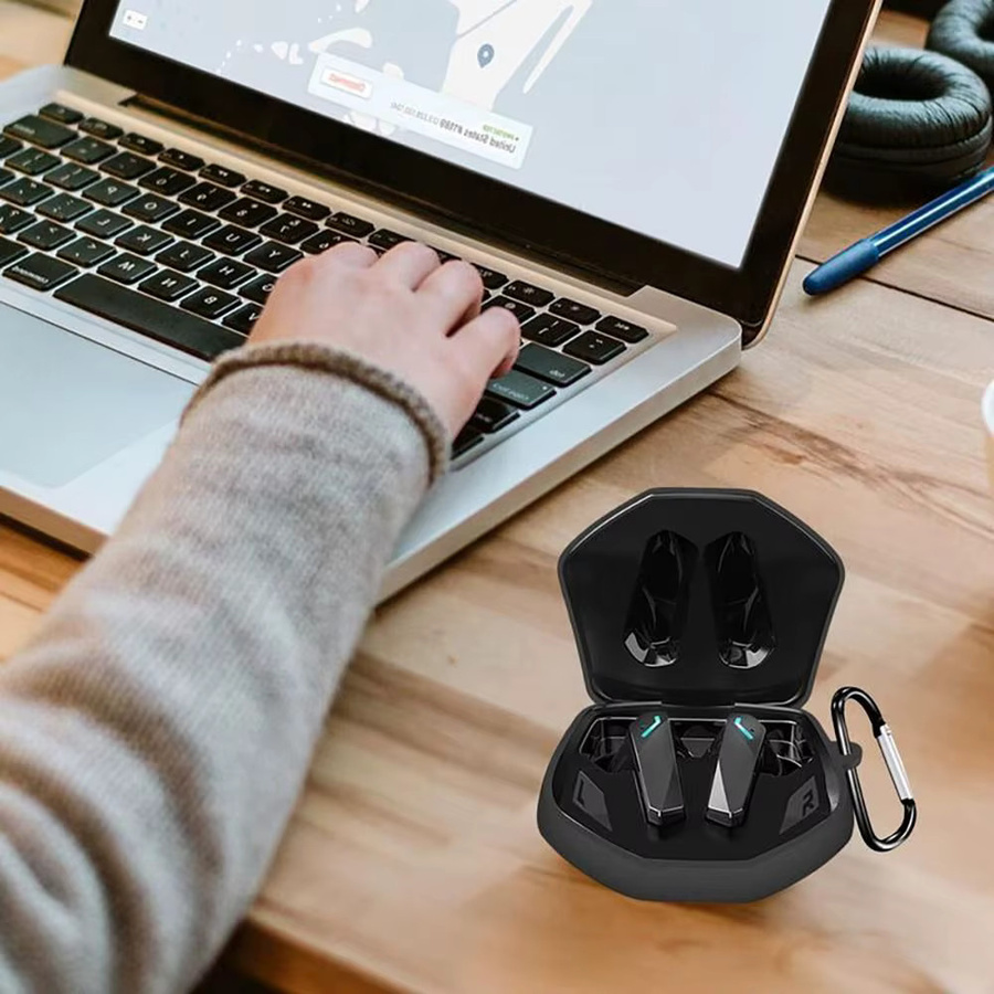 Silikon Kopfhörer-Aufbewahrungstasche für Lenovo GM2 PRO Wireless Headset in Blau mit stoßfestem Schutz und Karabiner - Bild 3