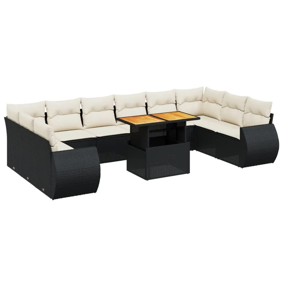 vidaXL 11-tlg. Garten-Sofagarnitur in L-Form aus Polyrattan mit Kissen in Schwarz und Weiß - Bild 2