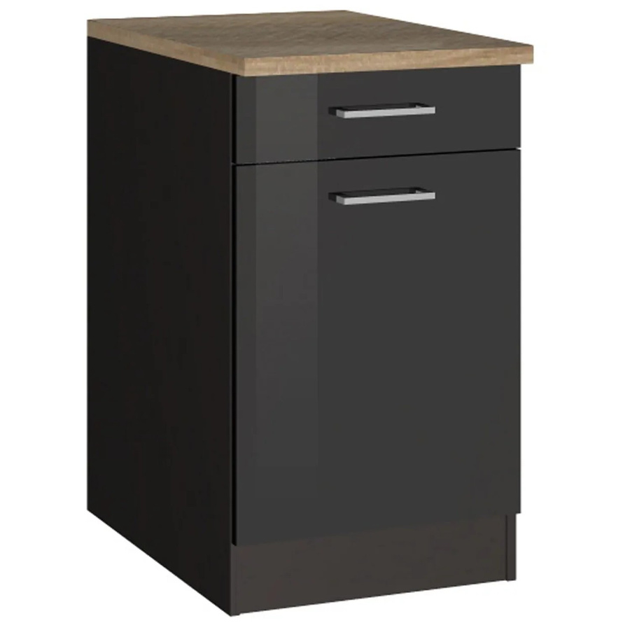 Held Möbel Küchenunterschrank Mailand mit Tür und Schublade Hochglanz Graphit B: 50 cm, H: 85 cm, T: 60 cm - Bild 2