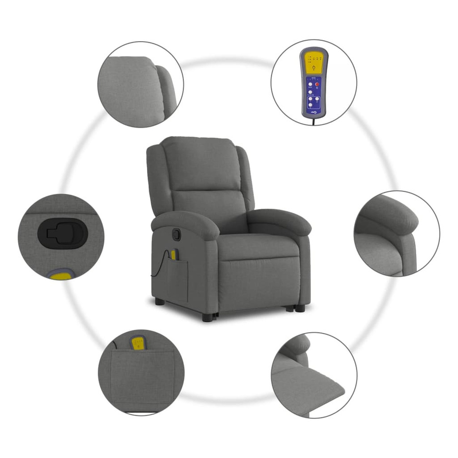 vidaXL Massagesessel mit elektrischer Aufstehhilfe in Dunkelgrau aus Samt und Stoff - Bild 4