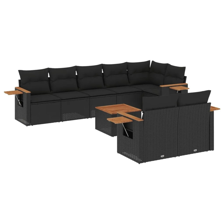 vidaXL 9-tlg Garten-Sofagarnitur aus Poly-Rattan und Akazienholz in Schwarz mit Kissen Modell 161 - Bild 2