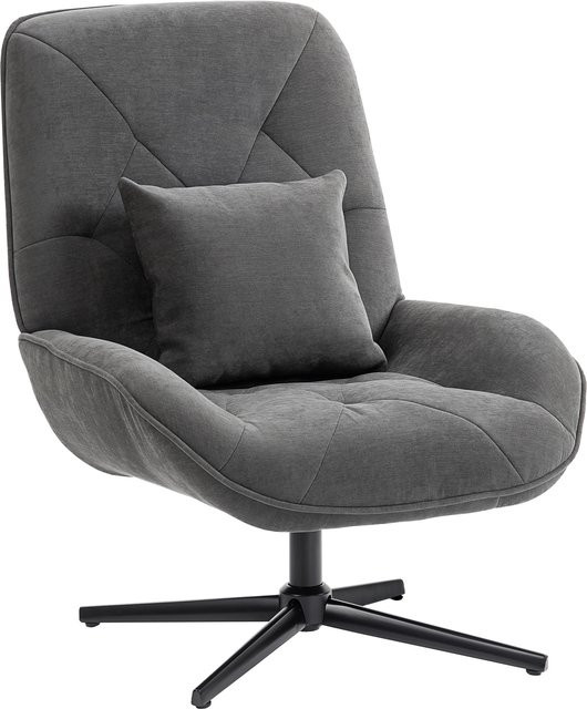 HOMCOM Drehbarer Loungesessel mit Lendenkissen in Dunkelgrau, gepolsterter Relaxsessel mit Chenille-Optik, hoher Rückenlehne und Stahlbeinen für dein Wohnzimmer oder Schlafzimmer - Bild 1