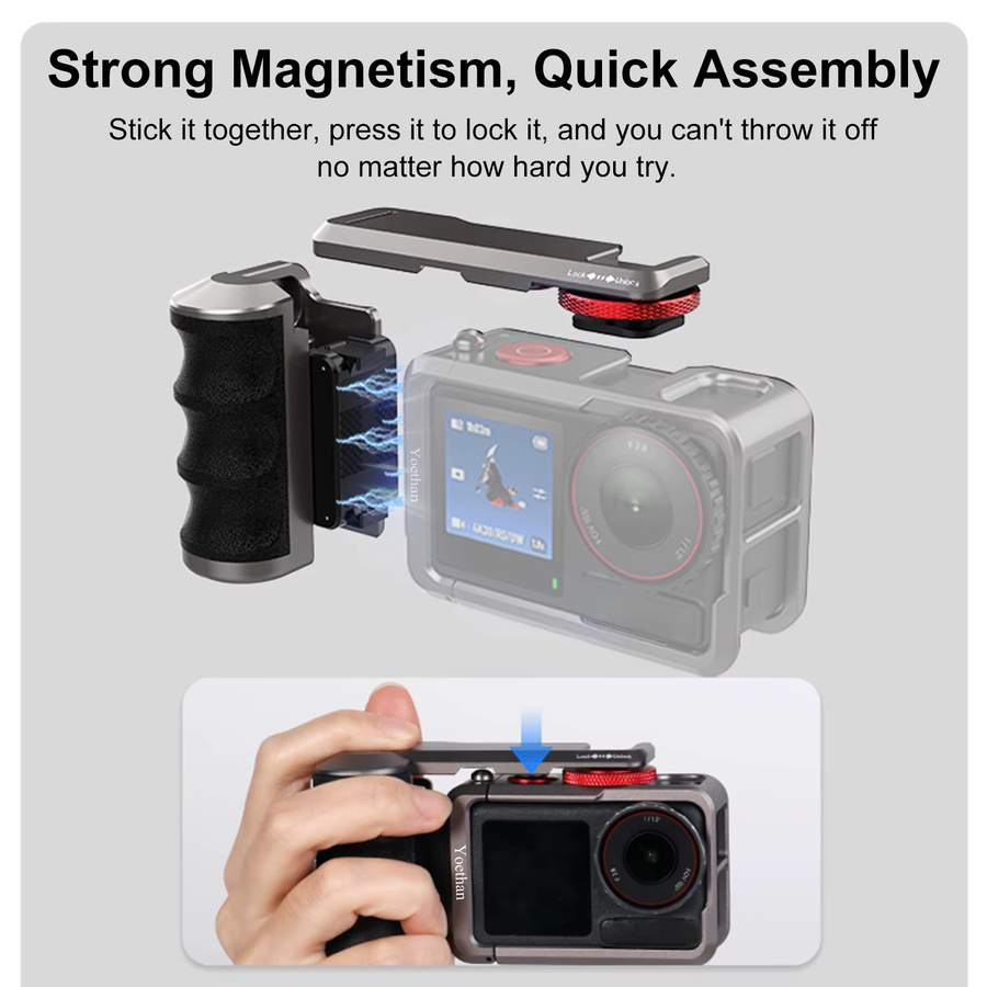DJI Action Kamera Zubehör-Set mit magnetischem Metallkäfig und Griff aus Aluminiumlegierung für DJI Action 5, 4 und 3 - Bild 4