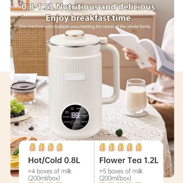 Aimo Sojamilchbereiter 8 in 1 Programmierbarer Mixer mit Digitalanzeige, 12 Edelstahlklingen, Selbstreinigung und Warmhaltefunktion, Weiß, US Version - Bild 1