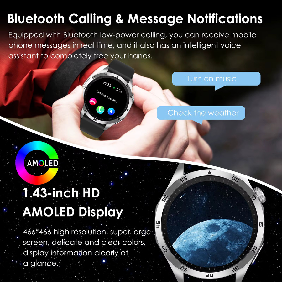 Marsyu Smartwatch, Schwarz, Silikon, Unisex - Bild 5