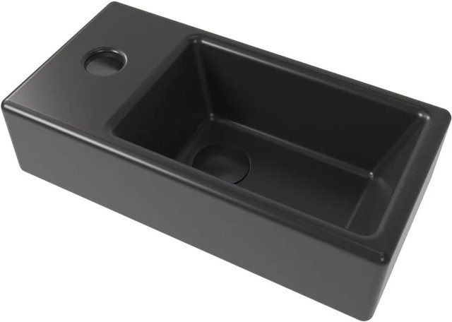 Swiss Aqua Technologies Handwaschbecken aus Keramik mit Hahnloch links, Schwarz Matt, B/T/H: 40,5 x 20,5 x 10,5 cm - Bild 1