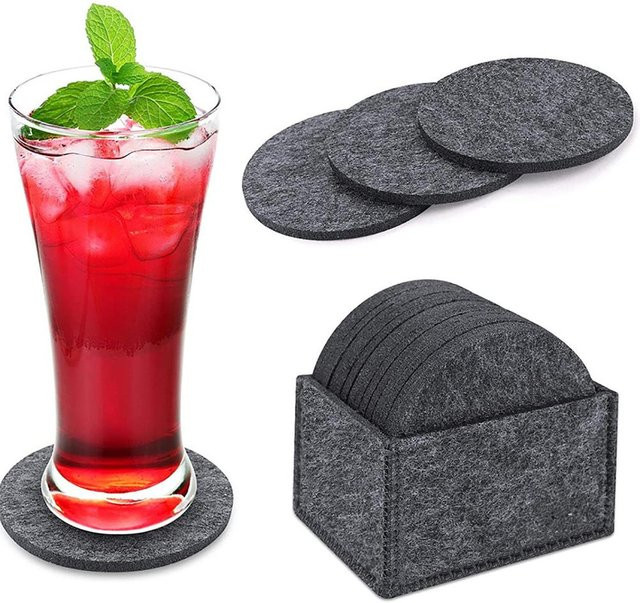 TOMTOP JMS 14 Stück runde Filzuntersetzer mit Aufbewahrungsbox, wasserabsorbierende Tischuntersetzer für Gläser und Tassen, grau - Bild 1