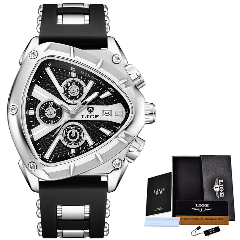 Lige Armbanduhr Chronograph, Quarz, Edelstahl, Kautschuk, Schwarz, Herren - Bild 6