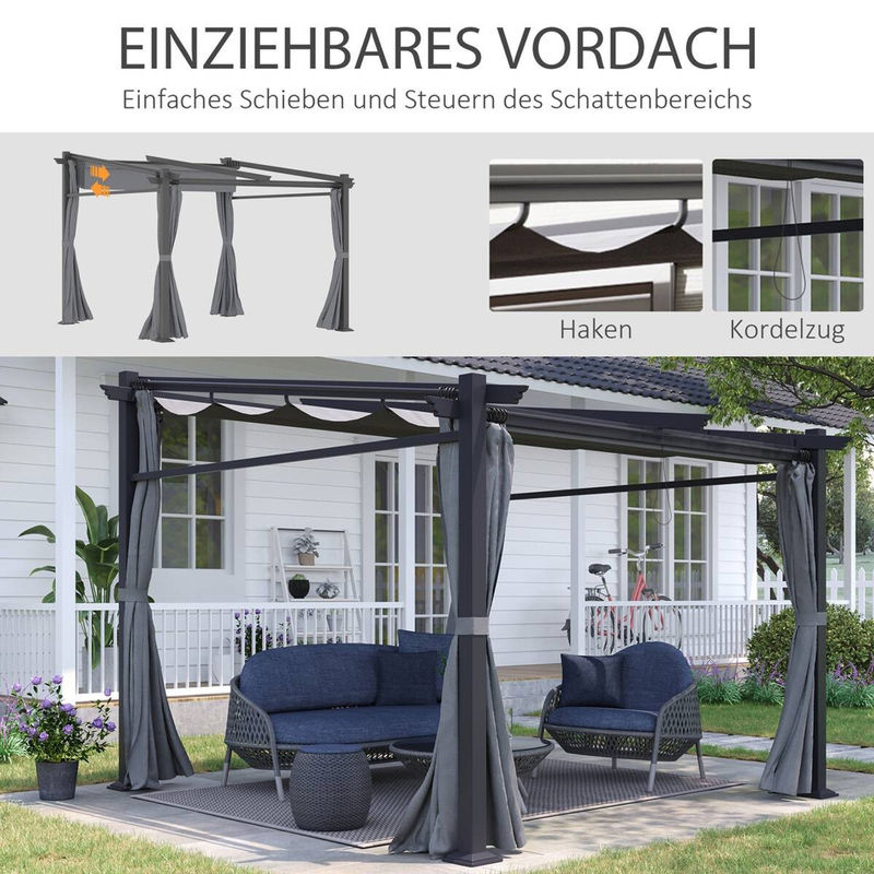 Outsunny Pergola Gartenpavillon aus Aluminium und Polyester in Grau, B/T/H: 295 x 297 x 230 cm - Bild 4