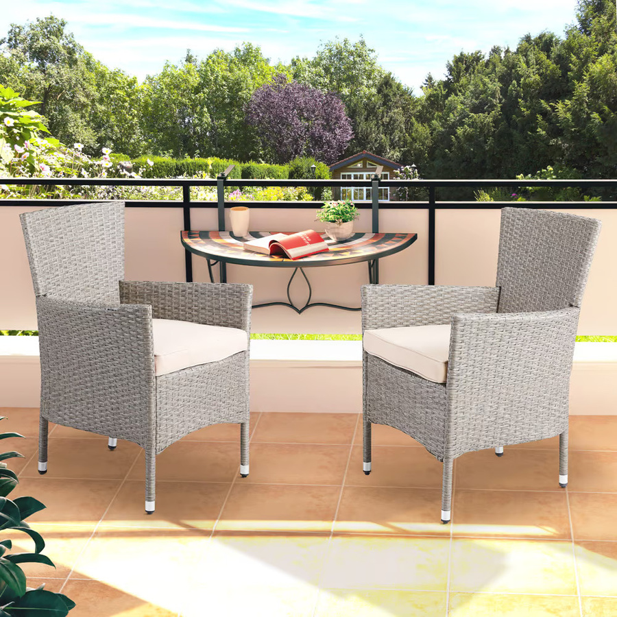 CASARIA Polyrattan Gartenstuhl 2er-Set in Creme/Beige mit Polstern und stapelbar - Bild 2