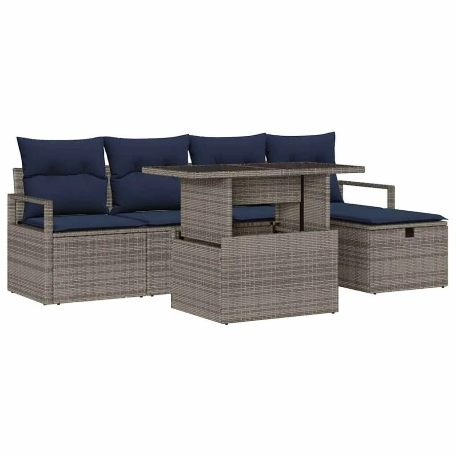 vidaXL Garten-Sofa-Set aus Polyrattan in Grau mit 6-teiligem L-Shape Design, Polsterkissen und integriertem Stauraum für Terrasse und Garten - Bild 2