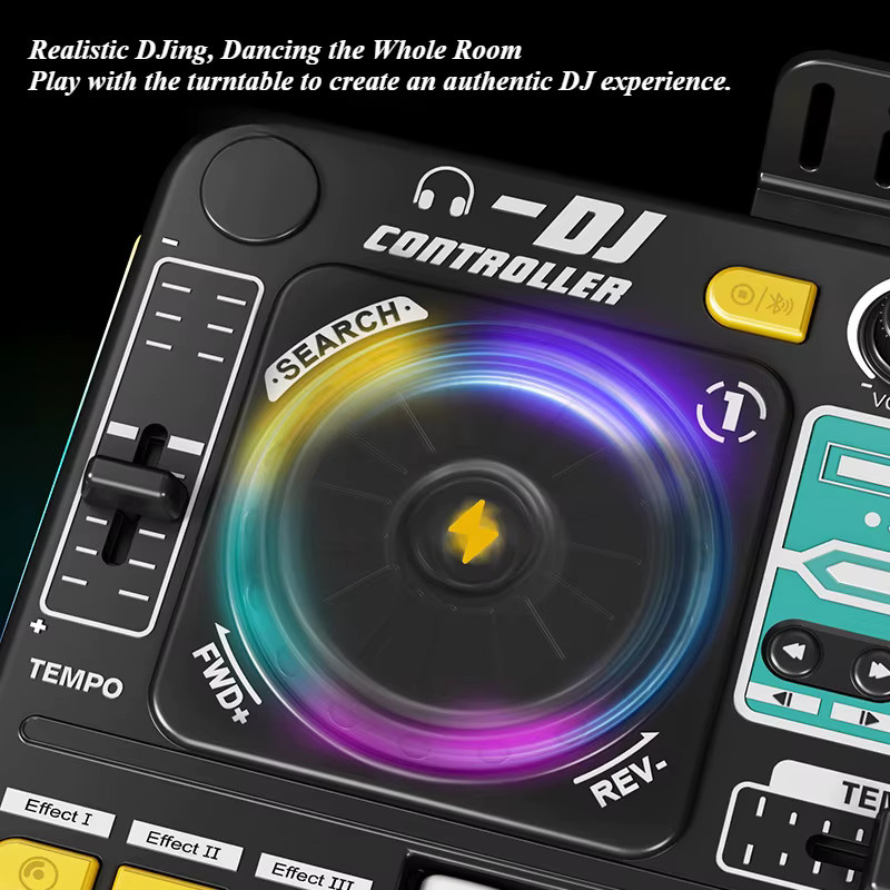 CONUSEA Kid DJ Mixer mit Mikrofon, Elektronische Klavier Tastatur, Bluetooth DJ Plattenspieler Konsole - Bild 6
