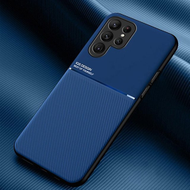 Ultradünne magnetische Lederhülle für Samsung Galaxy S26 Ultra S25 Plus S24 FE S23 FE S22 S21 S20 Note 20 Ultra in Blau Matt - Bild 1