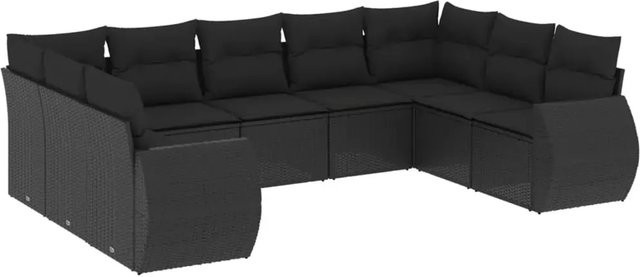 vidaXL 9-tlg. Garten-Sofagarnitur in U-Form aus schwarzem Poly-Rattan mit Sitzkissen und Stauraum - Bild 1