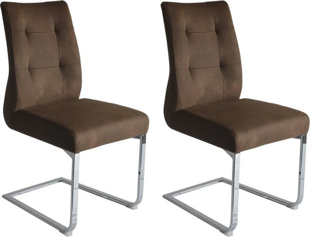 2er-Set Schwingstühle byLIVING MARLEN-XXL im Vintage-Design aus Stoff und Metall in Dunkelbraun, Anthrazit und Silber, B/H/T: 72 x 96 x 80 cm - Bild 1